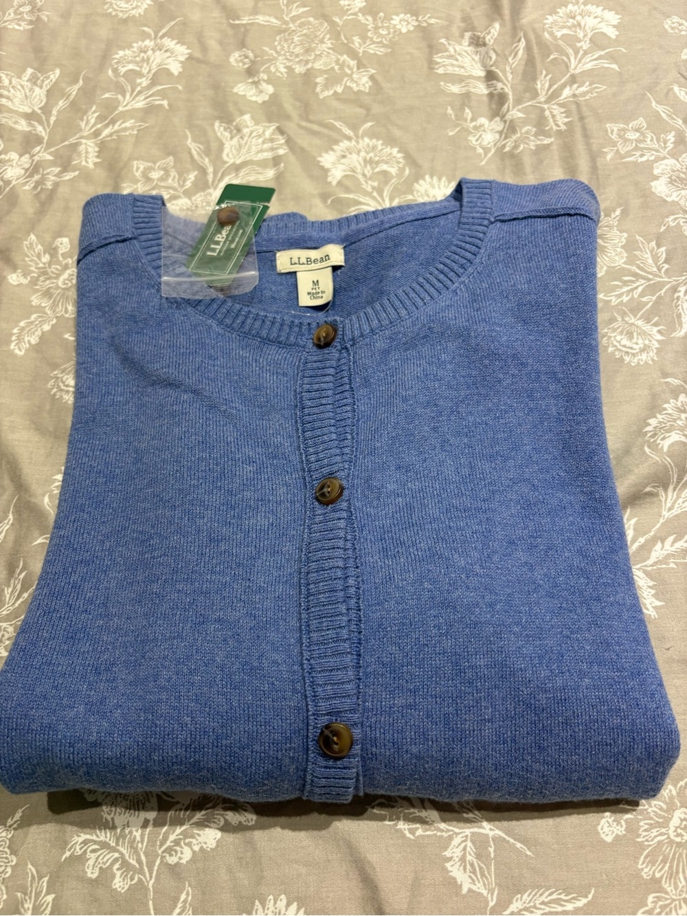 NWT L.L.Bean cotton cashmere cardigan blue medium petite
